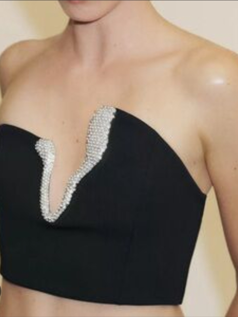 ZARA Black Strapless Top Beaded Neckline Size S New No Tags Side Zip - Picture 11 of 12